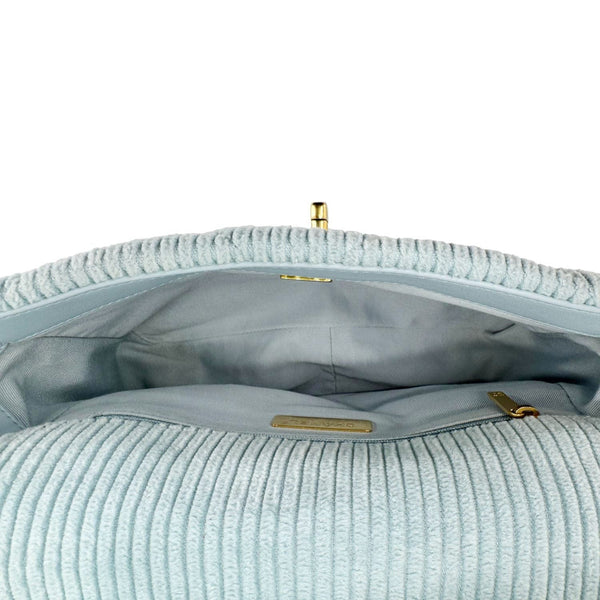 CHANEL 19 Flap Medium Quilted Corduroy Shoulder Bag Light Blue