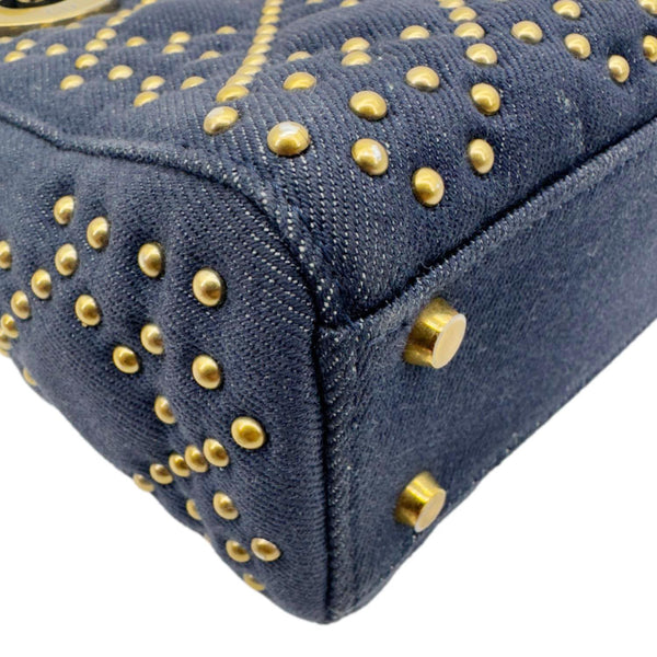 CHRISTIAN DIOR Lady Dior Mini Studded Supple Cannage Denim Crossbody Bag Navy Blue