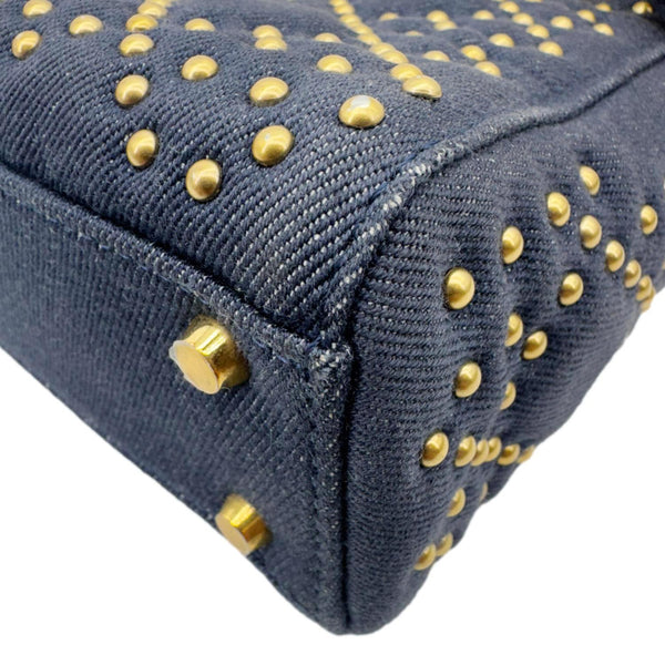 CHRISTIAN DIOR Lady Dior Mini Studded Supple Cannage Denim Crossbody Bag Navy Blue