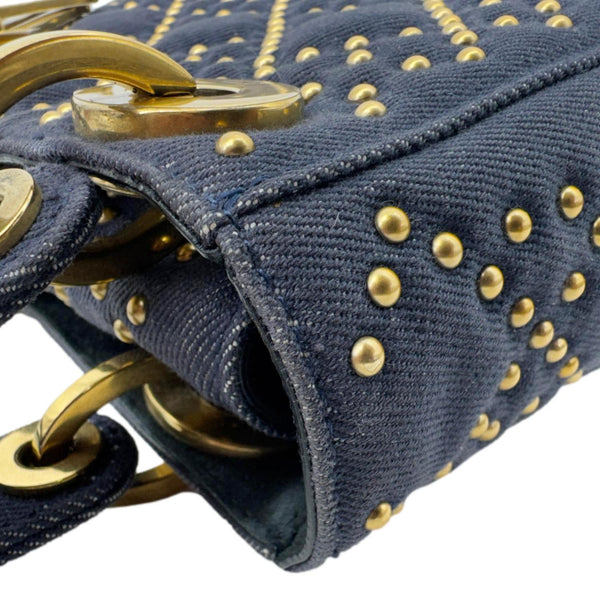 CHRISTIAN DIOR Lady Dior Mini Studded Supple Cannage Denim Crossbody Bag Navy Blue