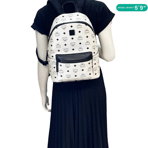MCM Stark Visetos Canvas Backpack White