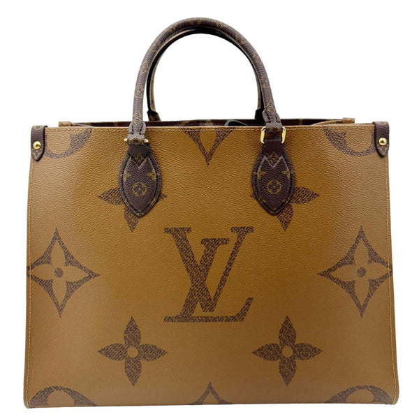 LOUIS VUITTON Onthego MM Giant Monogram Canvas Tote Shoulder Bag Brown