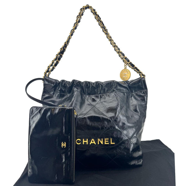 CHANEL 22 Quilted Calfskin Shiny Leather Shoulder Bag Black