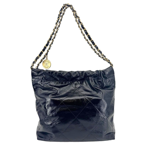 CHANEL 22 Quilted Calfskin Shiny Leather Shoulder Bag Black