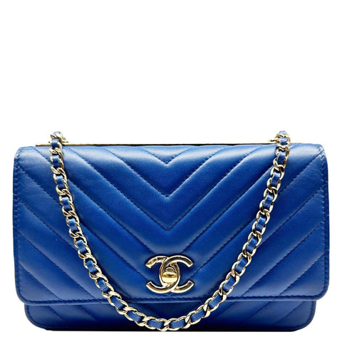 CHANEL Trendy CC Quilted Leather Wallet On Chain Crossbody Bag Blue