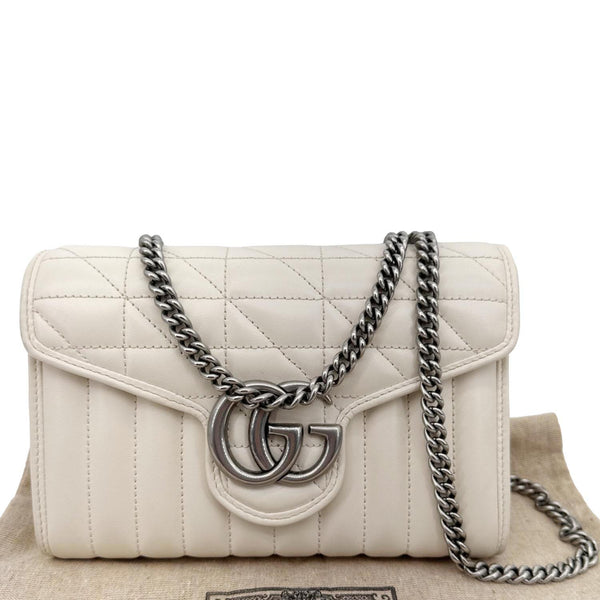 GUCCI Aria Marmont GG Calfskin Matelasse Leather Chain Wallet Mystic White 474575