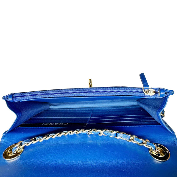 CHANEL Trendy CC Quilted Leather Wallet On Chain Crossbody Bag Blue