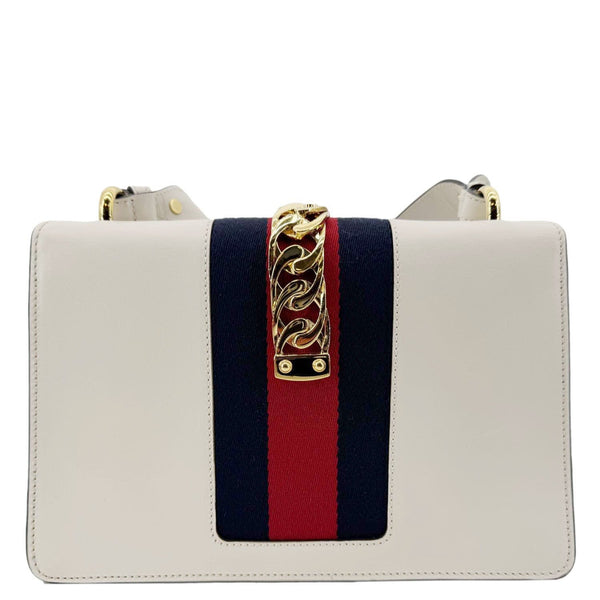 GUCCI Sylvie Small Floral Embroidery Leather Shoulder Bag Off White 421882