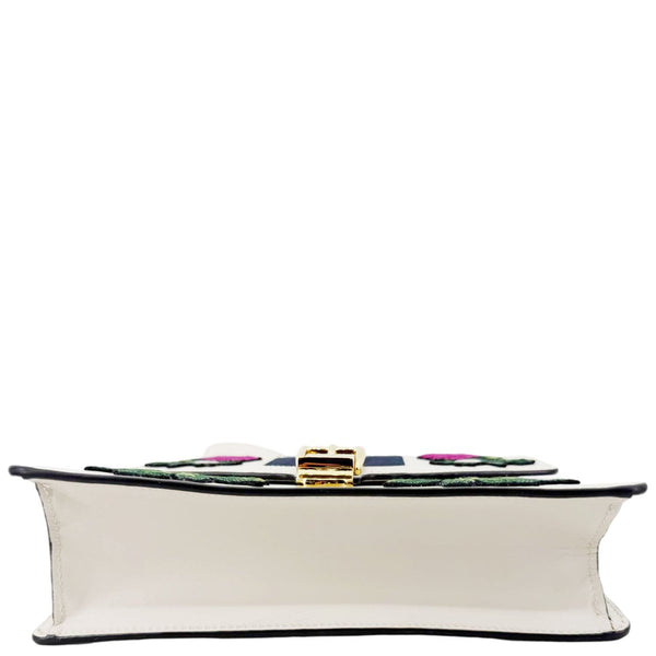 GUCCI Sylvie Small Floral Embroidery Leather Shoulder Bag Off White 421882
