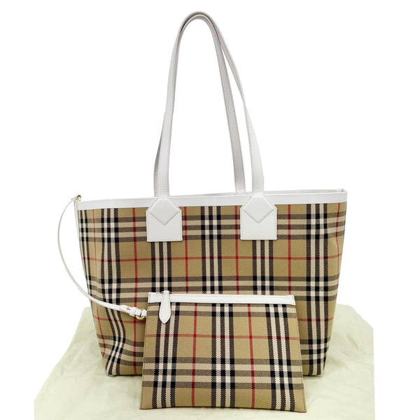 BURBERRY London Medium Vintage Check Canvas Tote Bag White