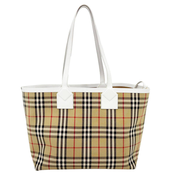 BURBERRY London Medium Vintage Check Canvas Tote Bag White