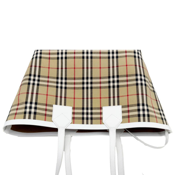 BURBERRY London Medium Vintage Check Canvas Tote Bag White