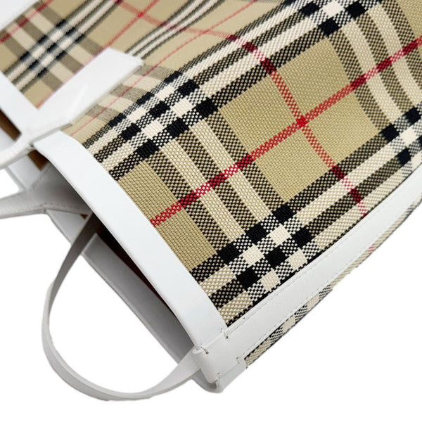 BURBERRY London Medium Vintage Check Canvas Tote Bag White