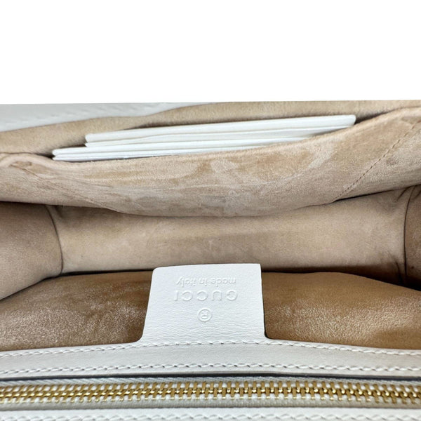 GUCCI Sylvie Small Floral Embroidery Leather Shoulder Bag Off White 421882