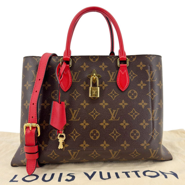 LOUIS VUITTON Flower Monogram Canvas Tote Shoulder Bag Coquelicot