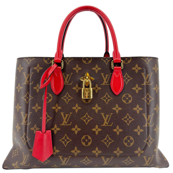 LOUIS VUITTON Flower Monogram Canvas Tote Shoulder Bag Coquelicot