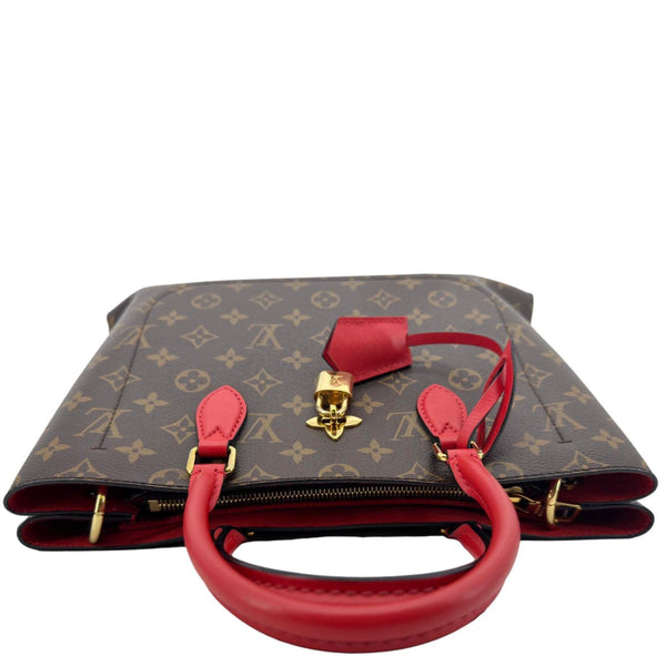 LOUIS VUITTON Flower Monogram Canvas Tote Shoulder Bag Coquelicot