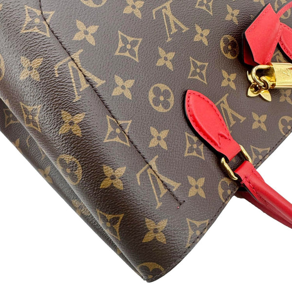 LOUIS VUITTON Flower Monogram Canvas Tote Shoulder Bag Coquelicot