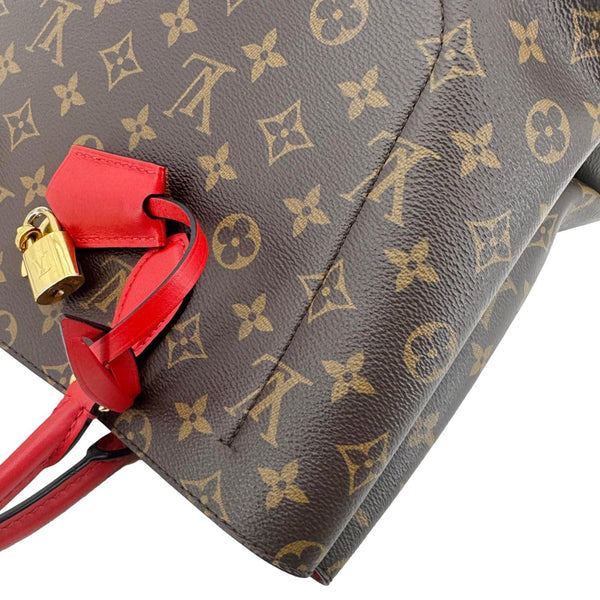 LOUIS VUITTON Flower Monogram Canvas Tote Shoulder Bag Coquelicot