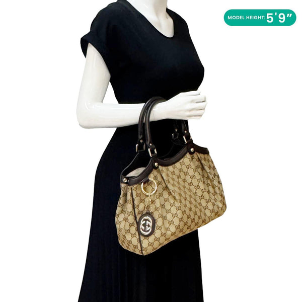 GUCCI Sukey Medium GG Canvas Tote Bag Beige 211944