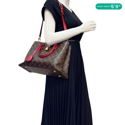 LOUIS VUITTON Flower Monogram Canvas Tote Shoulder Bag Coquelicot