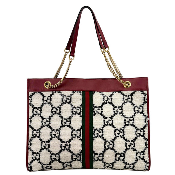 GUCCI Rajah Large GG Tweed Chain Tote Bag White 537219