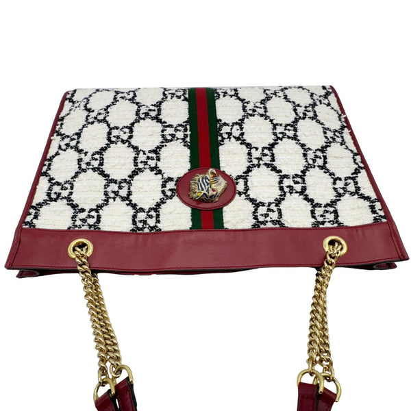 GUCCI Rajah Large GG Tweed Chain Tote Bag White 537219