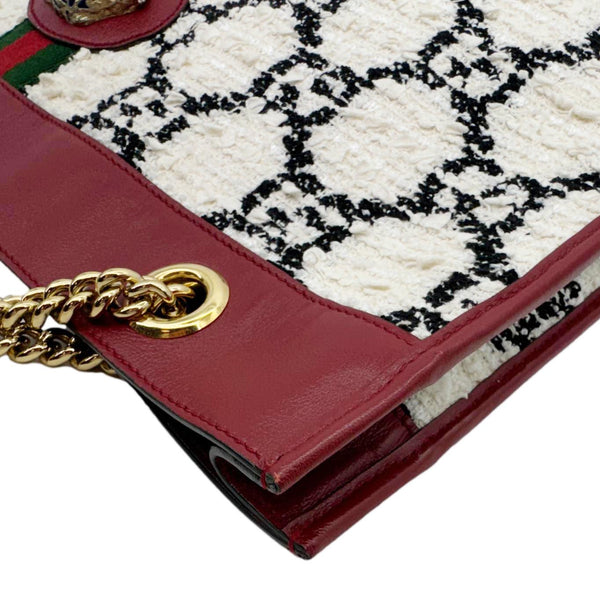 GUCCI Rajah Large GG Tweed Chain Tote Bag White 537219