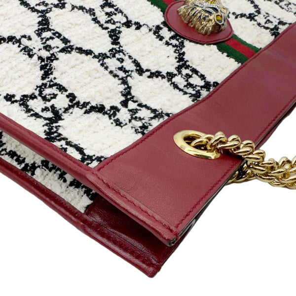 GUCCI Rajah Large GG Tweed Chain Tote Bag White 537219
