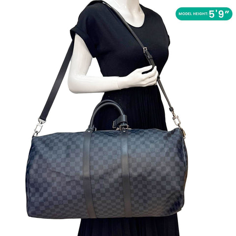 LOUIS VUITTON Keepall 55 Bandouliere Damier Cobalt Travel Bag Navy Blue
