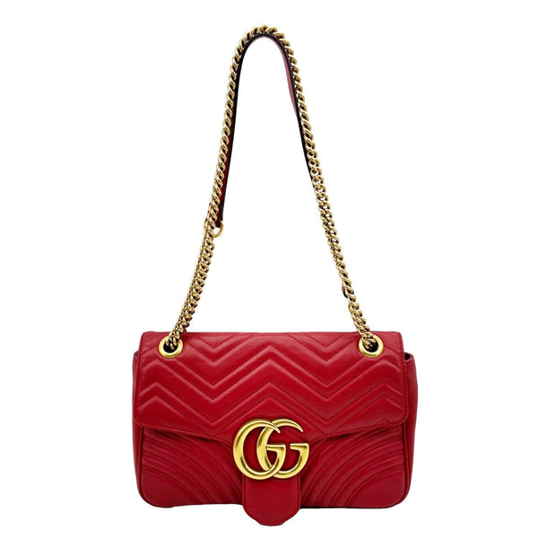 GUCCI GG Marmont Medium Matelasse Shoulder Bag Red 443496