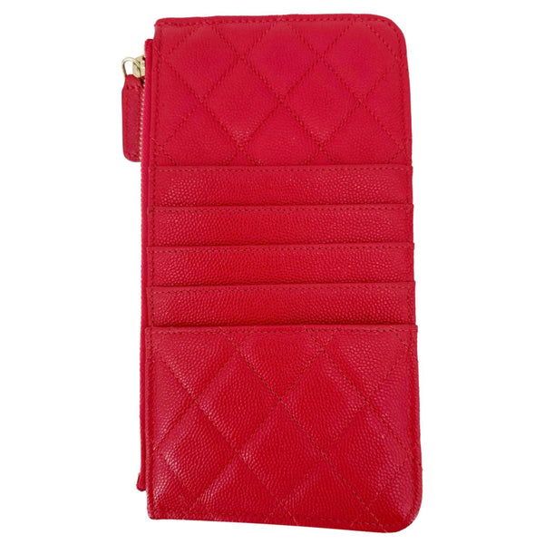 CHANEL Classic Flat Quilted Caviar Leather Wallet Pouch Red