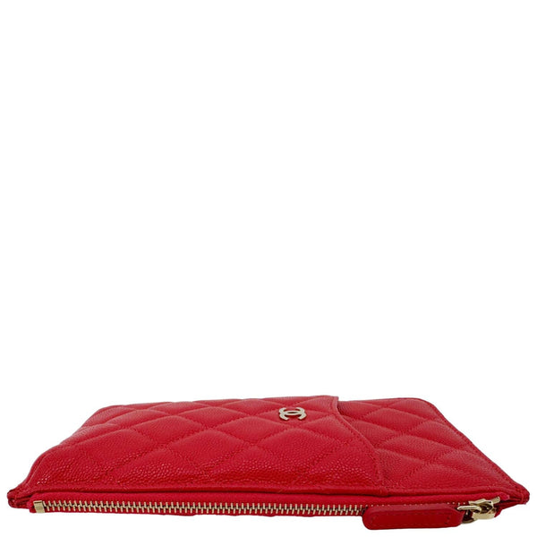 CHANEL Classic Flat Quilted Caviar Leather Wallet Pouch Red