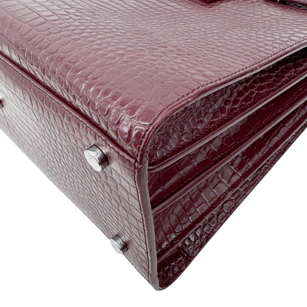 YVES SAINT LAURENT Sac de Jour Crocodile Embossed Leather Satchel Bag Burgundy