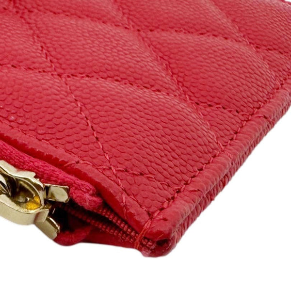 CHANEL Classic Flat Quilted Caviar Leather Wallet Pouch Red