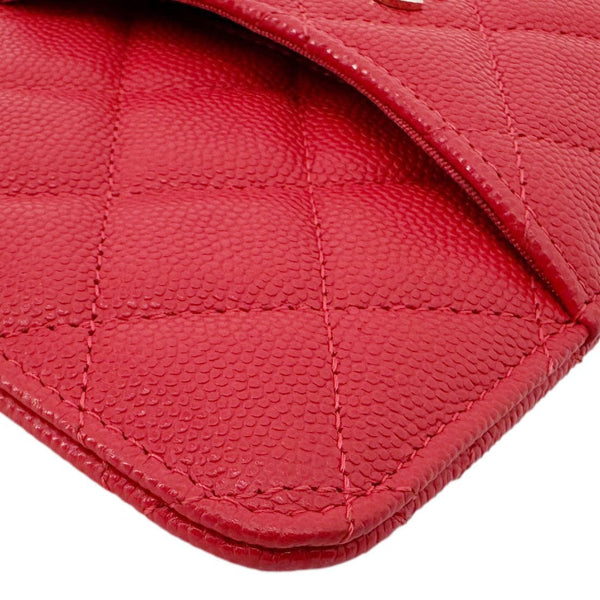 CHANEL Classic Flat Quilted Caviar Leather Wallet Pouch Red