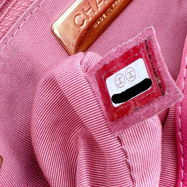 CHANEL 19 Flap Large Quilted Lambskin Leather Shoulder Bag Pink