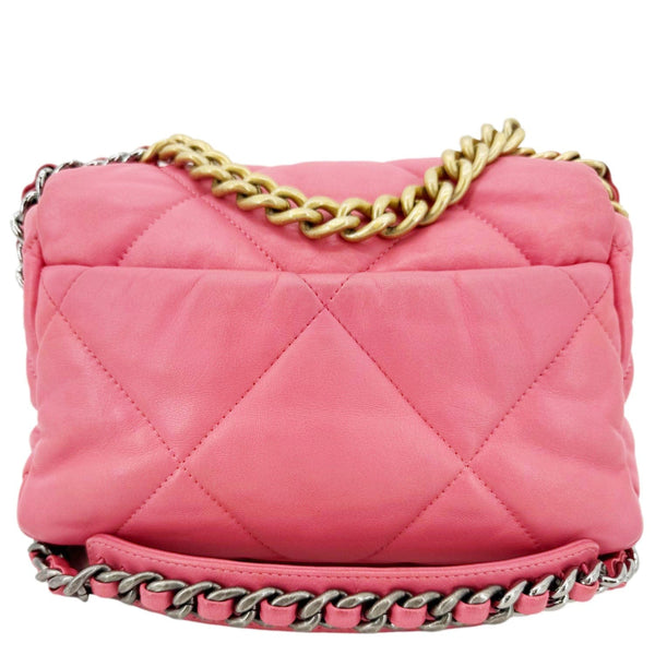 CHANEL 19 Flap Large Quilted Lambskin Leather Shoulder Bag Pink