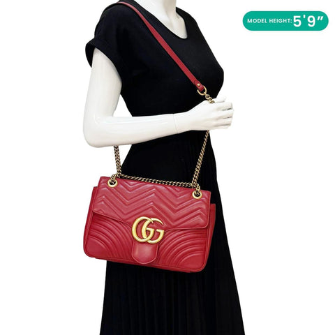 GUCCI GG Marmont Medium Matelasse Shoulder Bag Red 443496