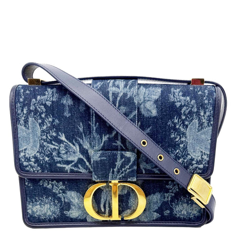 CHRISTIAN DIOR Montaigne 30 Flowers Print Denim Shoulder Bag Blue
