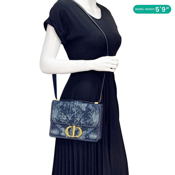 CHRISTIAN DIOR Montaigne 30 Flowers Print Denim Shoulder Bag Blue