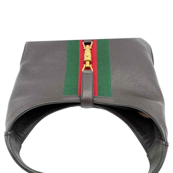 GUCCI Jackie Medium Web Soft Grain Leather Hobo Bag Brown 365458