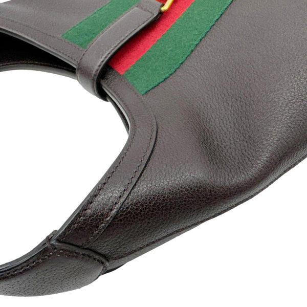 GUCCI Jackie Medium Web Soft Grain Leather Hobo Bag Brown 365458