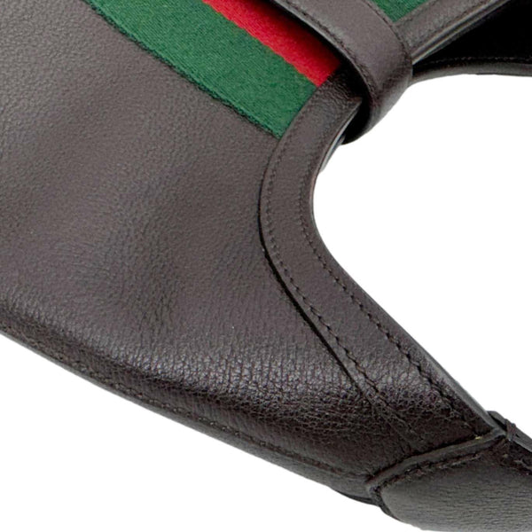 GUCCI Jackie Medium Web Soft Grain Leather Hobo Bag Brown 365458