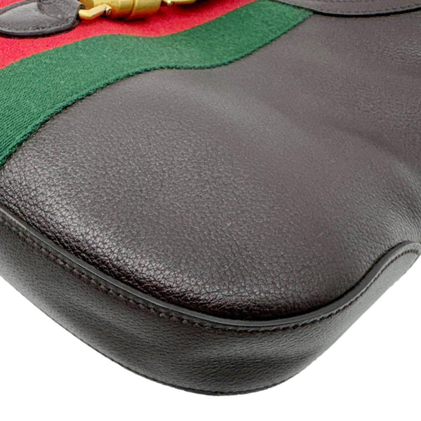 GUCCI Jackie Medium Web Soft Grain Leather Hobo Bag Brown 365458