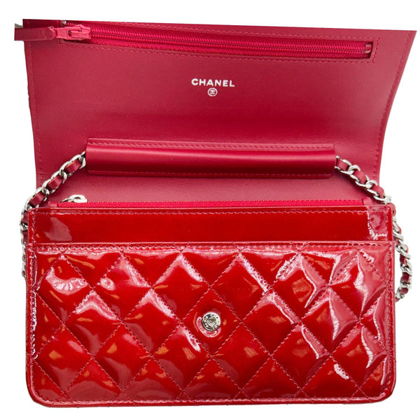 CHANEL Brilliant WOC Quilted Patent Leather Crossbody Bag Red