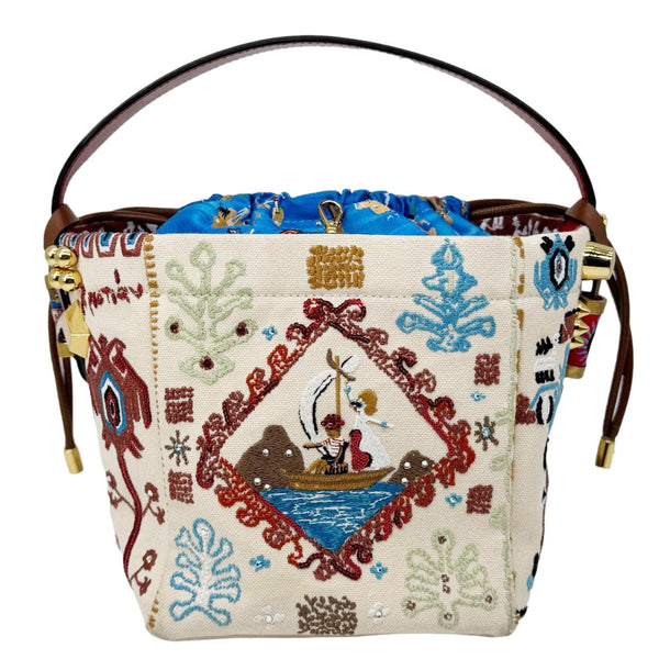 CHRISTIAN LOUBOUTIN Greekaba Embroidered Canvas Crossbody Bag Multicolor