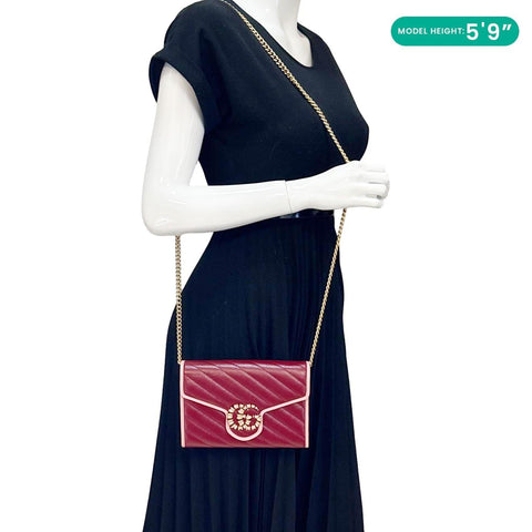 GUCCI Torchon Marmont Vintage Effect Leather Chain Wallet Burgundy 573807