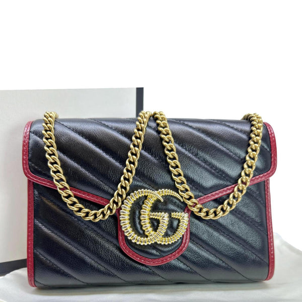 GUCCI Torchon Marmont Vintage Effect Leather Chain Wallet Black 578807