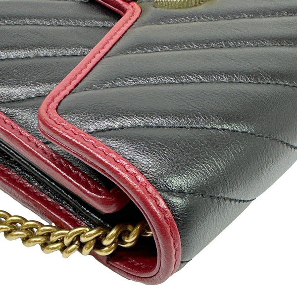 GUCCI Torchon Marmont Vintage Effect Leather Chain Wallet Black 578807